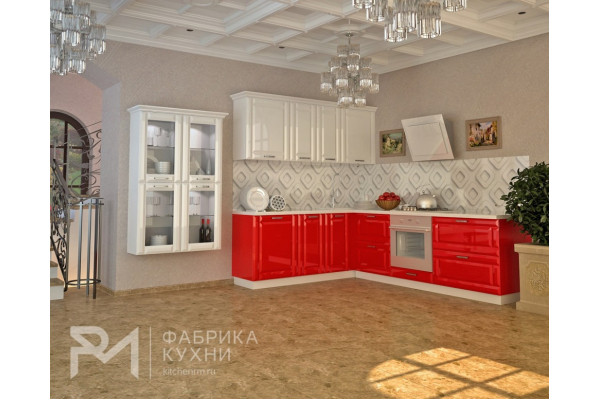  Модульная кухня белый глянец  / красный глянец 2000х2600 РМ