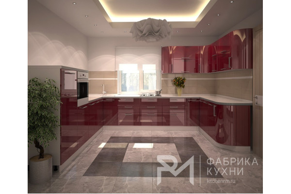 Модульная кухня белый / баклажан акрил 3000х3800х2100 РМ